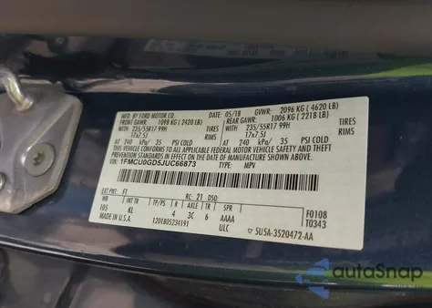 2018 Ford Escape Se from USA, damaged, VIN 1FMCU0GD5JUC66873